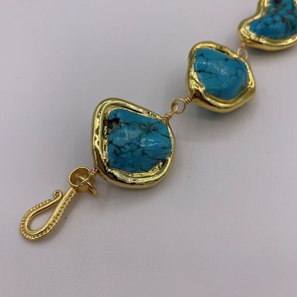 Bracelet, new item, real turquoise, natural, gold setting, statement siz… - Picture 3 of 15